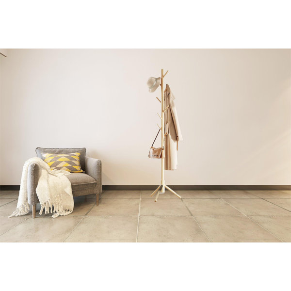 Ebern Designs Solid Wood Freestanding 8 Hook Coat Rack Wayfair